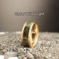 Malachite Ring with Burnt Whiskey Barrel and Rose Gold Tungsten, Mens Wedding Band, Whiskey Barrel Ring