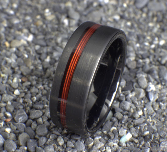 Red Fishing Line Ring, Male Wedding Band, Fishing band for men, Red Wedding Ring