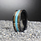 Turquoise Wedding Band with Burnt Whiskey Barrel and Gold Bands
