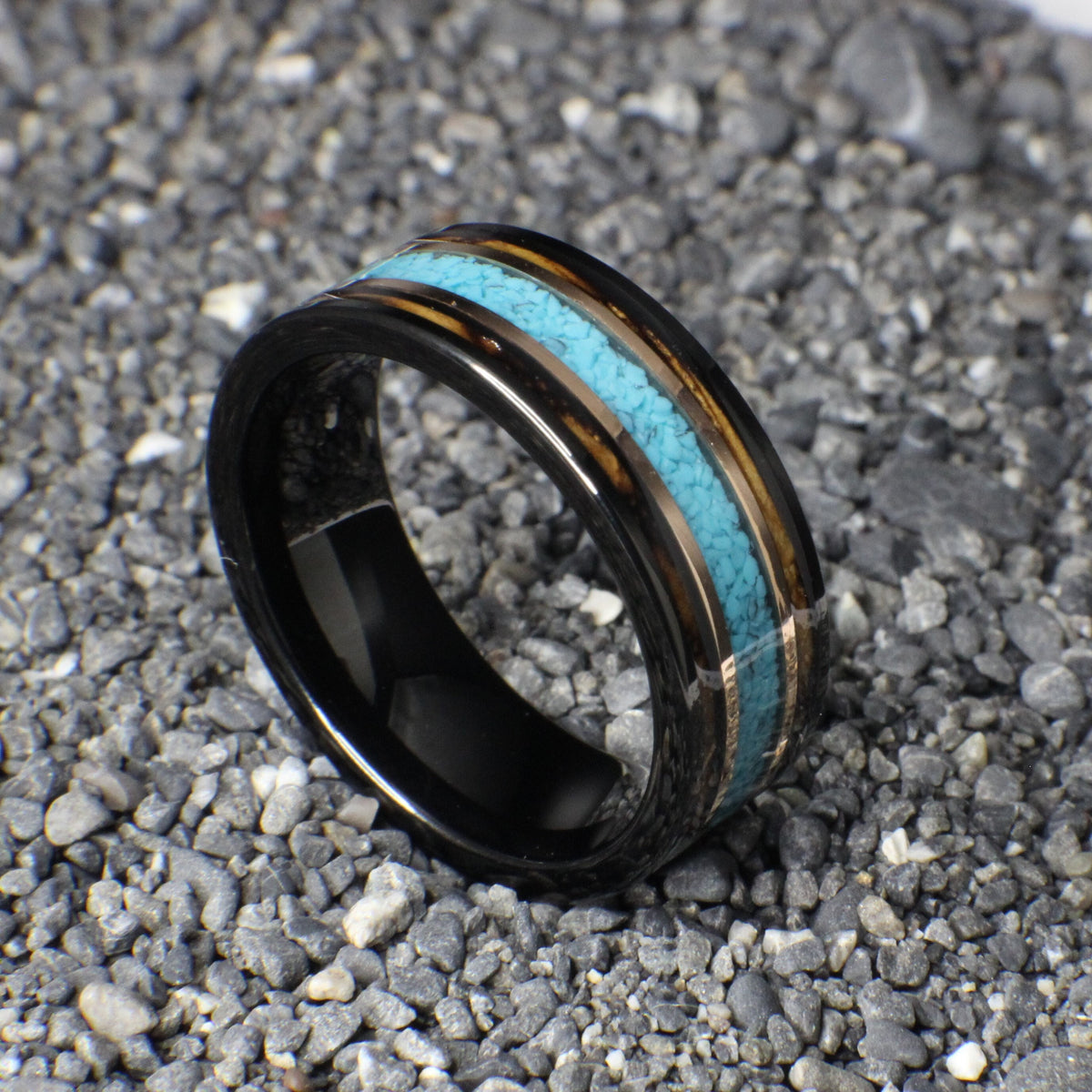Men's Wedding Band made out of Turquoise and Burnt Whiskey Barrel