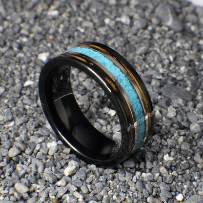 Men's Wedding Band made out of Turquoise and Burnt Whiskey Barrel