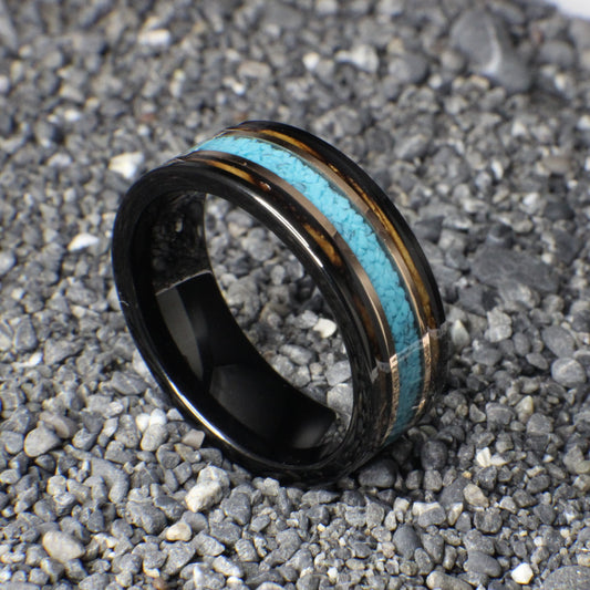 Men's Wedding Band made out of Turquoise and Burnt Whiskey Barrel