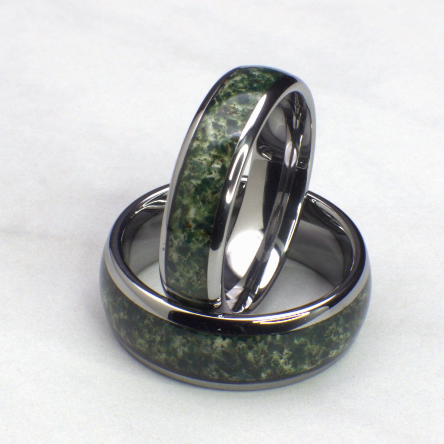 Moss Agate Ring, Wedding Bands with Moss Agate, Moss Agate Rings