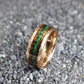 Malachite Ring with Burnt Whiskey Barrel and Rose Gold Tungsten, Mens Wedding Band, Whiskey Barrel Ring