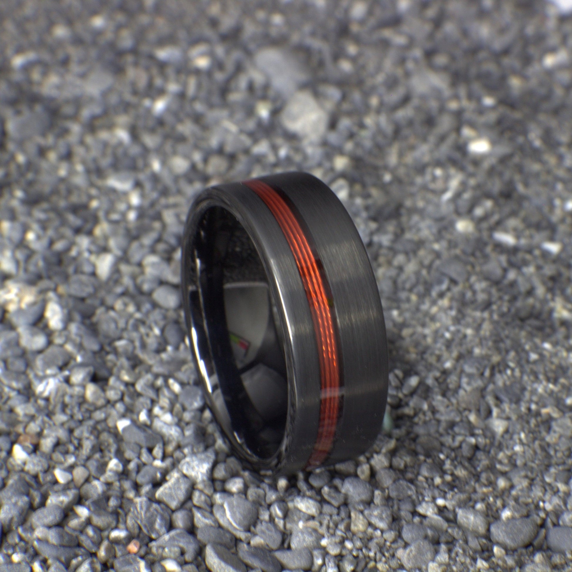 Red Fishing Line Ring, Male Wedding Band, Fishing band for men, Red Wedding Ring