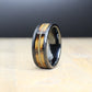 Guitar String Wedding Band, Men&#39;s ring made out of hammered tungsten, burnt whiskey barrel, and guitar string