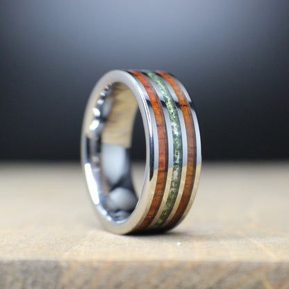 wooden wedding ring with moss agate
