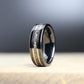 Men&#39;s wedding band with gold lines and meteorite