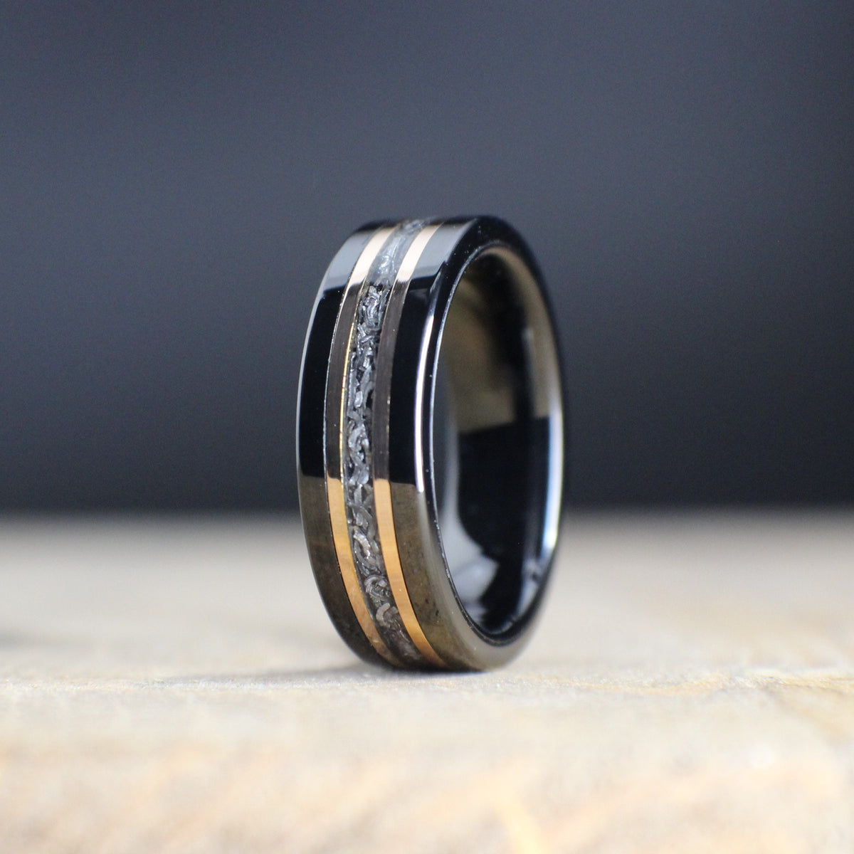 Men's wedding ring with meteorite
