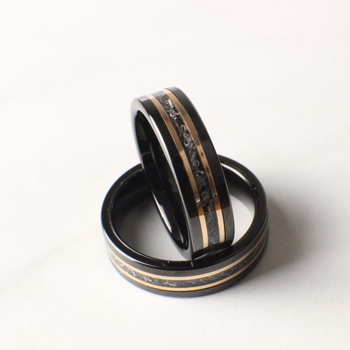 Tungsten ring with meteorite