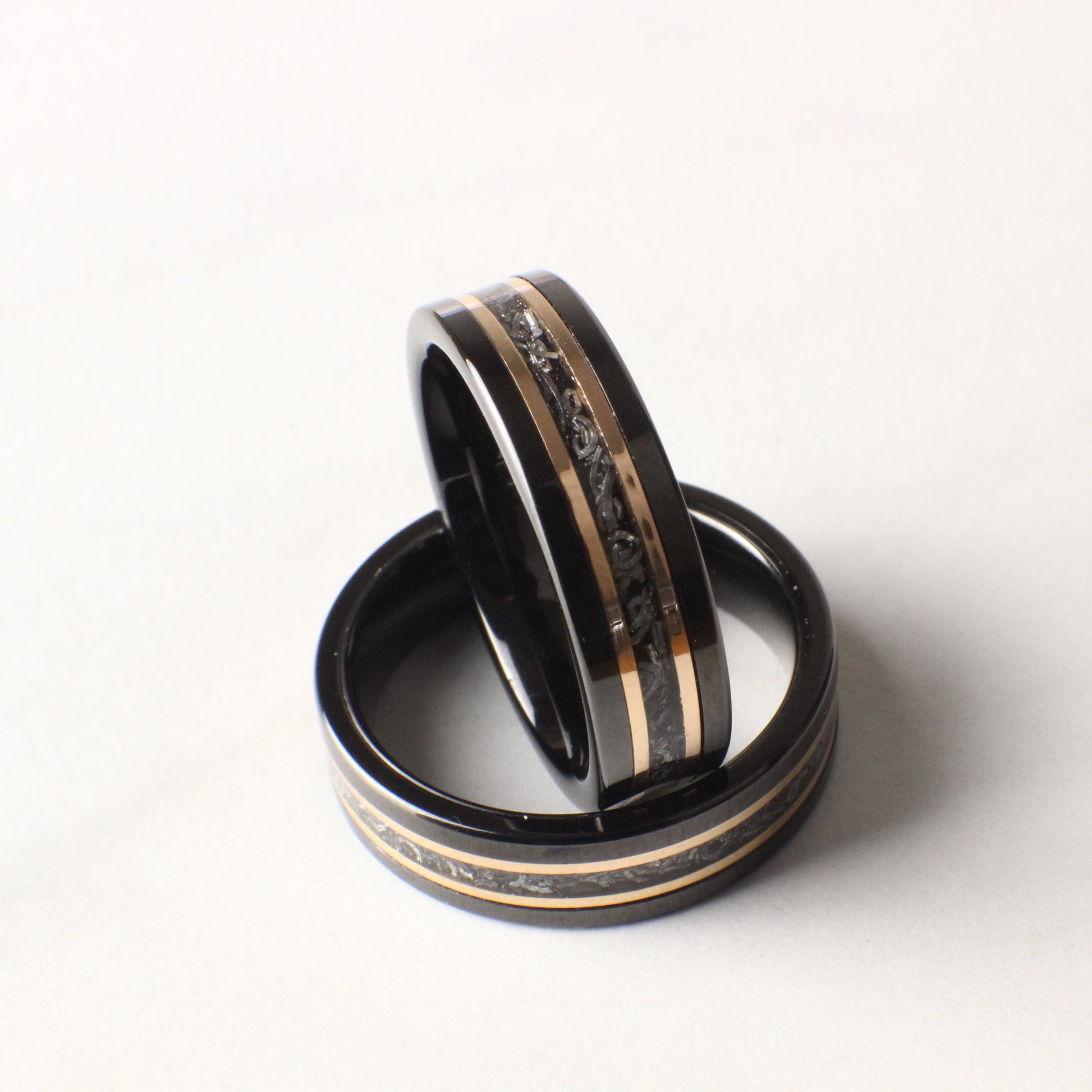 Tungsten ring with meteorite