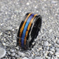 Blue Fishing Line Ring, Fishing Line Wedding Band, Fishing Ring with Whiskey Barrel, Burnt Whiskey Barrel Ring