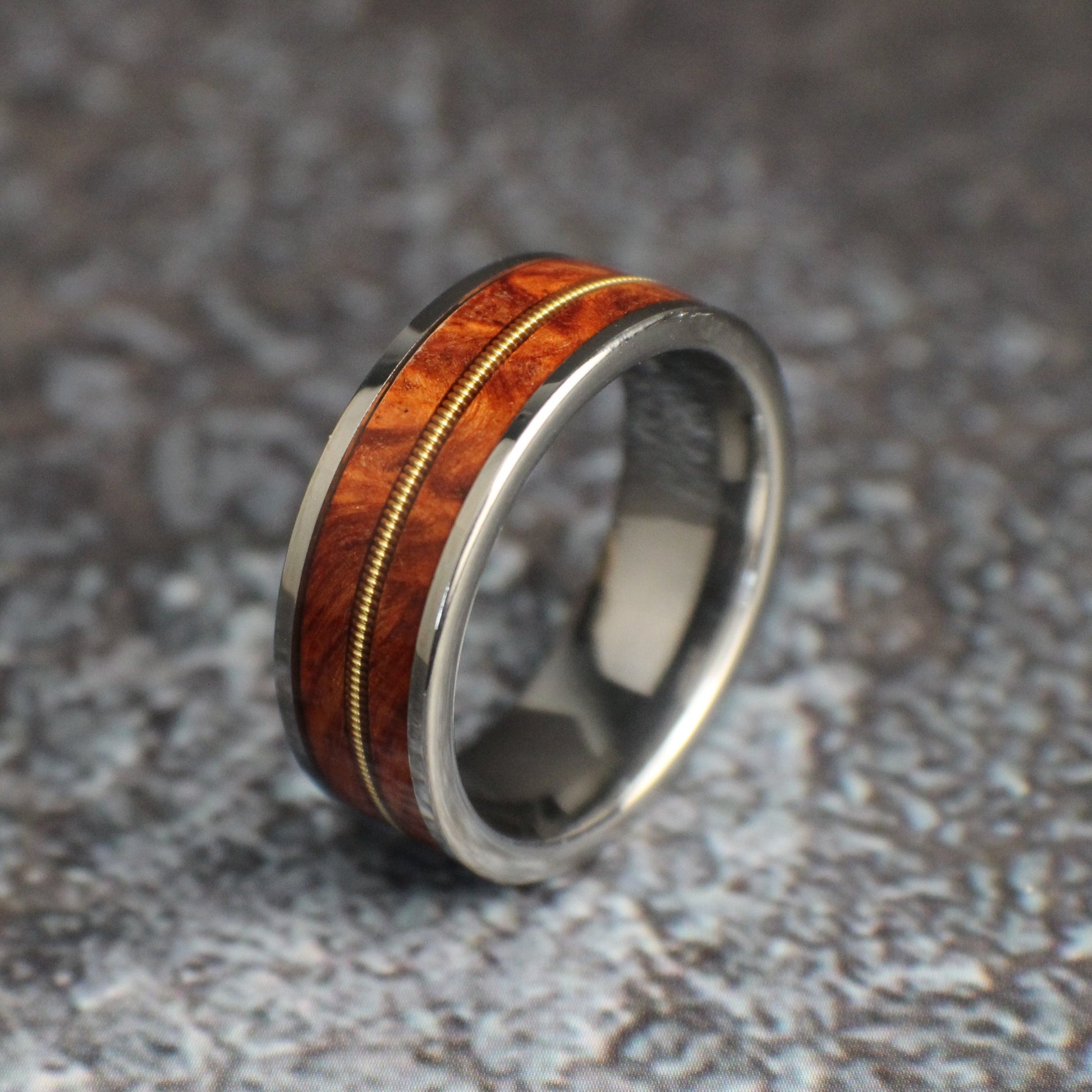 Guitar string ring with redwood